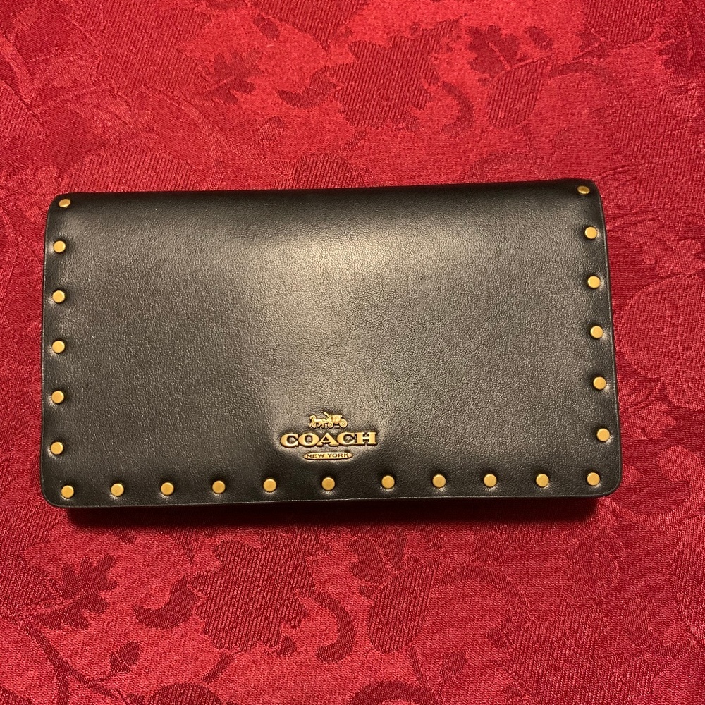 Black Coach Border Rivet Crossbody Clutch